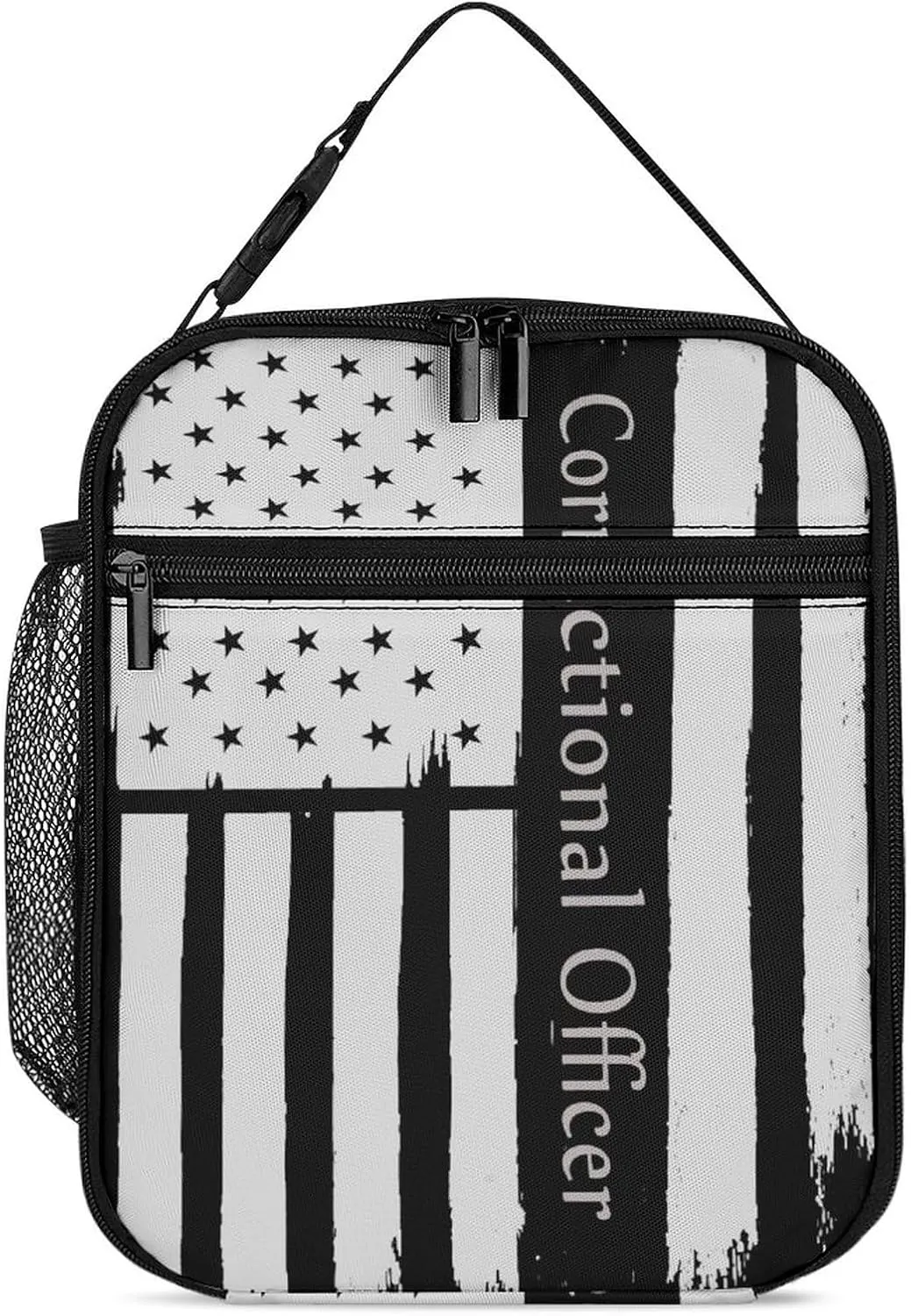 Thin Silver Line Correctional Officer Insulated Lunch Bag Reusable Lunch Box Portable Tote Bag for Men Women
