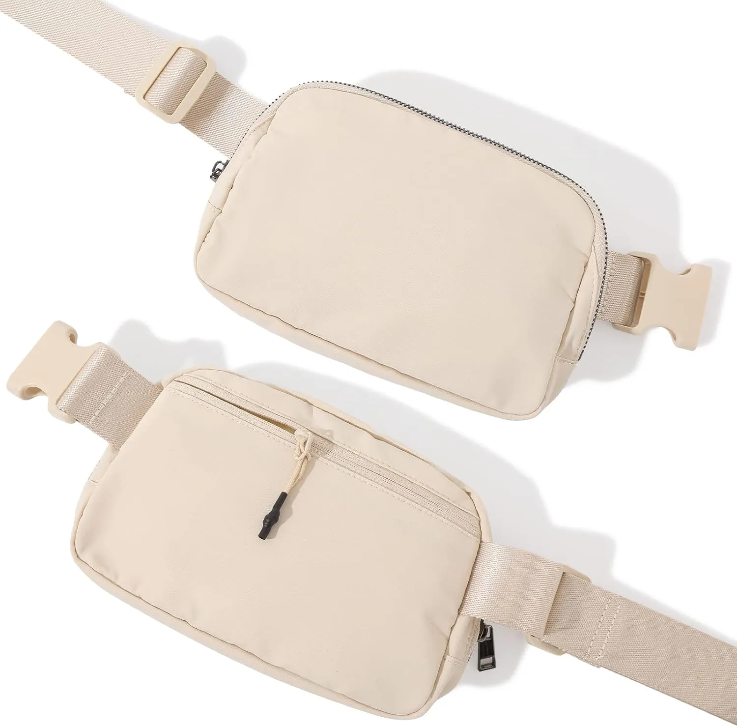 TOBVZOO Belt Bag with Keychain Card Wallet for Women Men, Everywhere Fanny Pack Crossbody Bags with Adjustable Strap, Mini Fashion Waist Packs (Beige with Keychain Wallet)