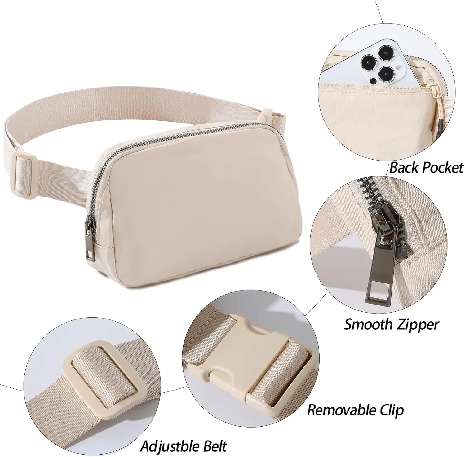 TOBVZOO Belt Bag with Keychain Card Wallet for Women Men, Everywhere Fanny Pack Crossbody Bags with Adjustable Strap, Mini Fashion Waist Packs (Beige with Keychain Wallet)