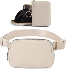 TOBVZOO Belt Bag with Keychain Card Wallet for Women Men, Everywhere Fanny Pack Crossbody Bags with Adjustable Strap, Mini Fashion Waist Packs (Beige with Keychain Wallet)