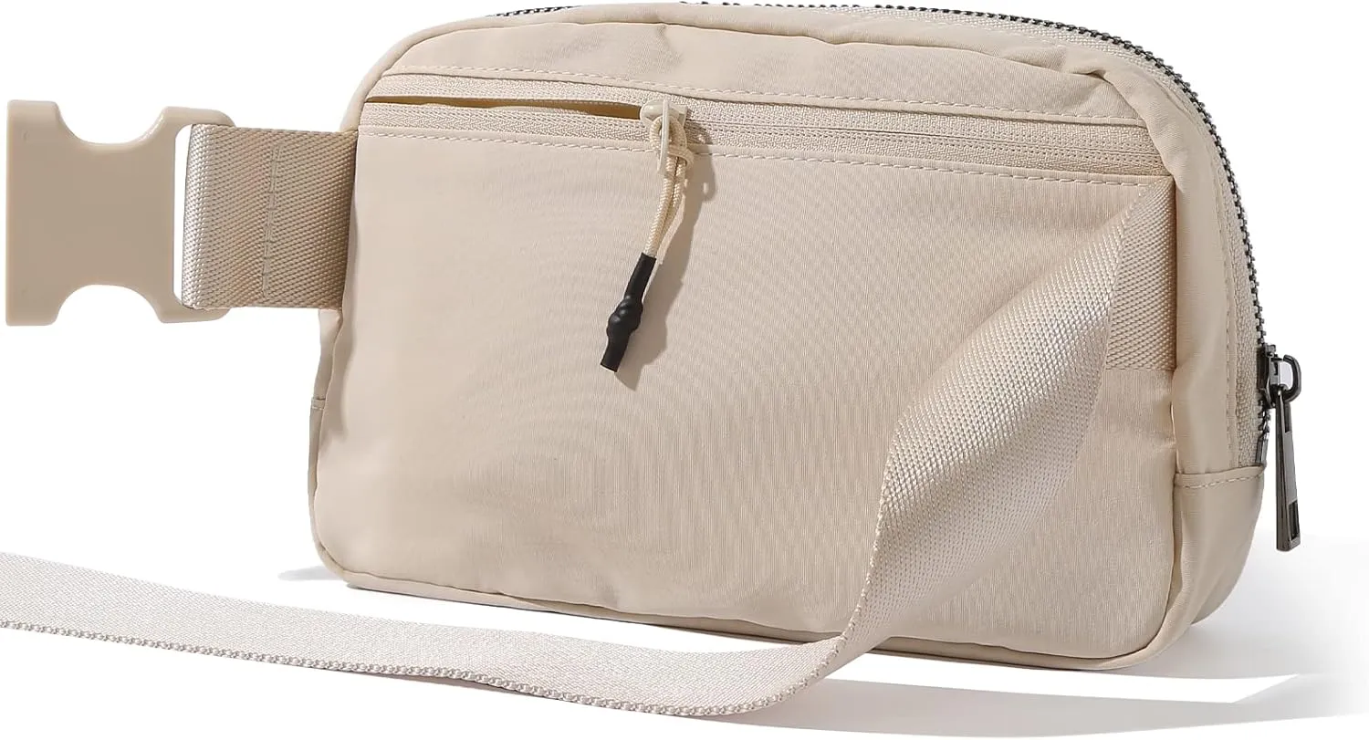 TOBVZOO Belt Bag with Keychain Card Wallet for Women Men, Everywhere Fanny Pack Crossbody Bags with Adjustable Strap, Mini Fashion Waist Packs (Beige with Keychain Wallet)