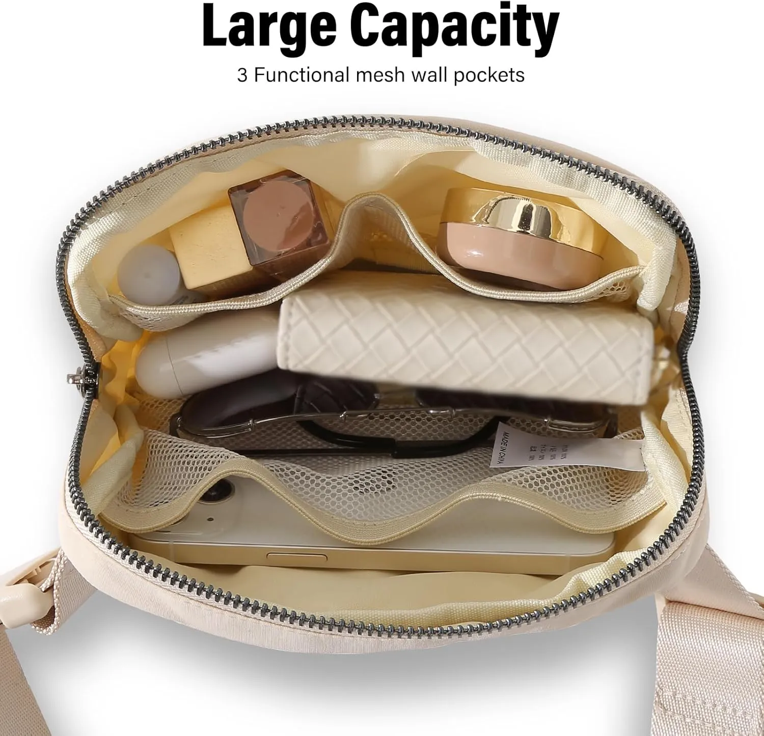 TOBVZOO Belt Bag with Keychain Card Wallet for Women Men, Everywhere Fanny Pack Crossbody Bags with Adjustable Strap, Mini Fashion Waist Packs (Beige with Keychain Wallet)