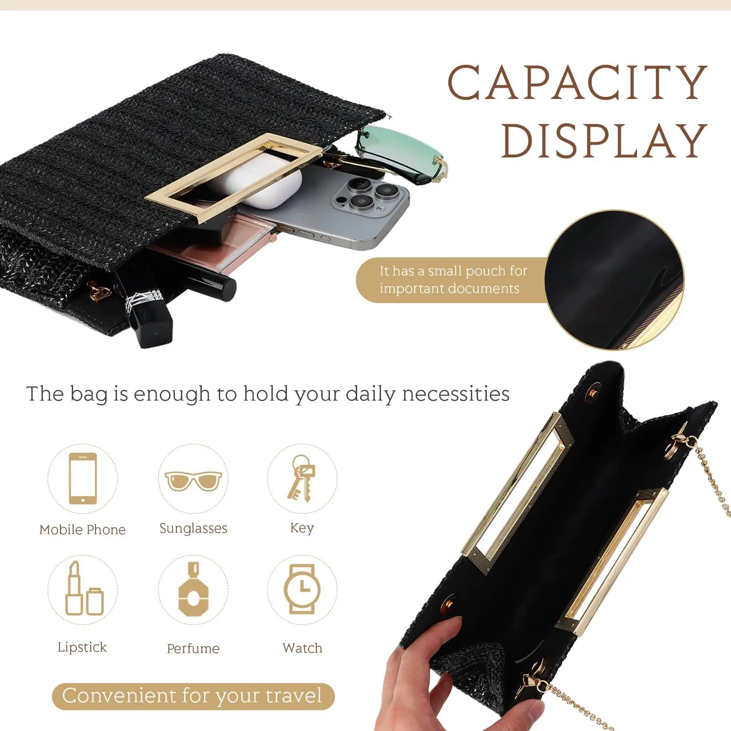 Top Handle Straw Clutch for Women Summer Clutch Straw Evening Bag Raffia Crossbody Purses Woven Beach Clutch