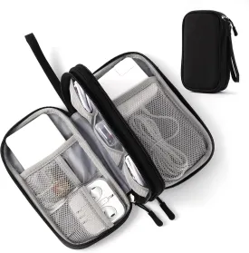 Travel Electronic Organizer Pouch Bag, 3 Compartments Portable Electronic Phone Accessories Storage Multifunctional Case for Cable, Cord, Charger, Hard Drive, Earphone(Black)