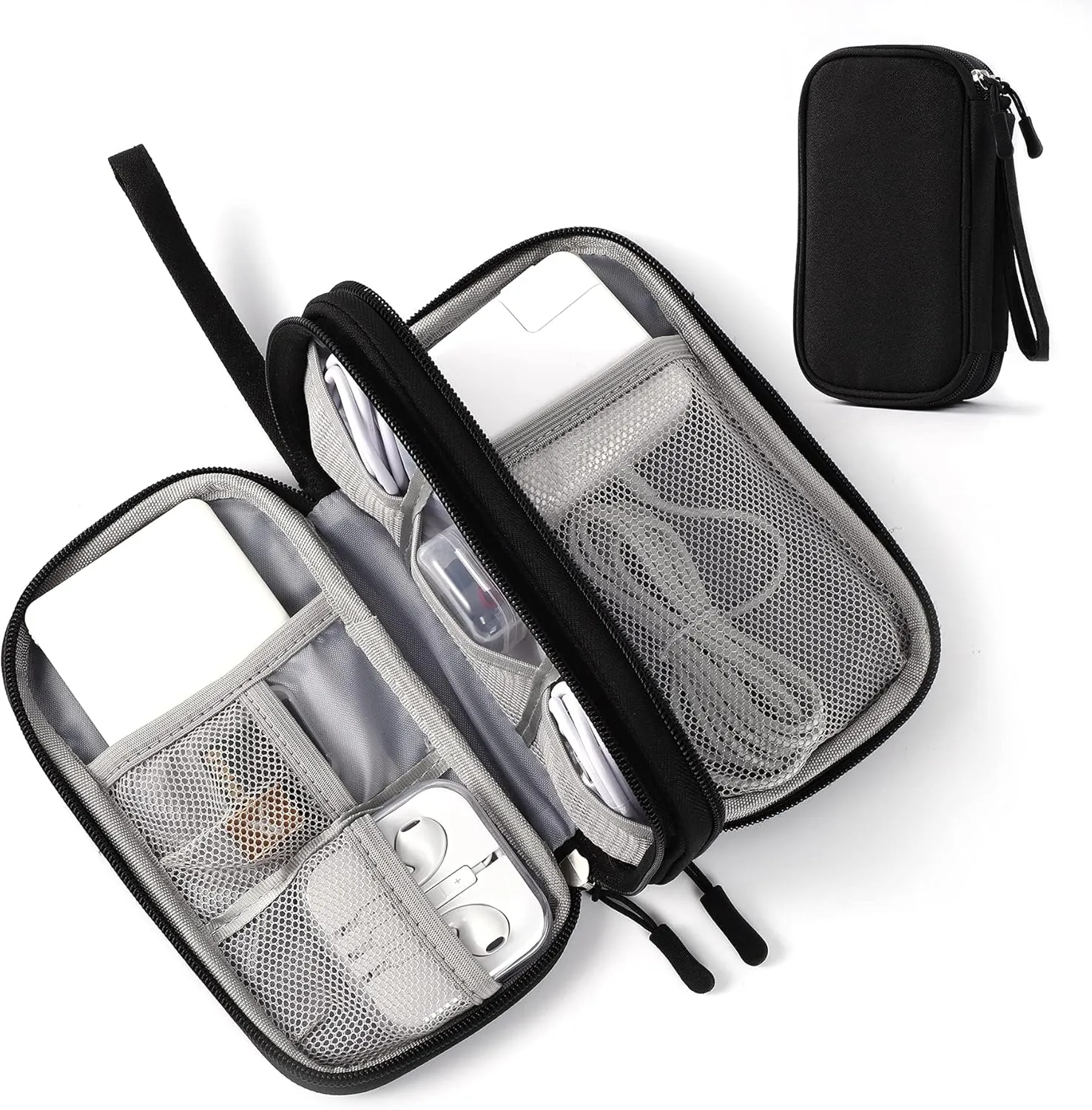 Travel Electronic Organizer Pouch Bag, 3 Compartments Portable Electronic Phone Accessories Storage Multifunctional Case for Cable, Cord, Charger, Hard Drive, Earphone(Black)