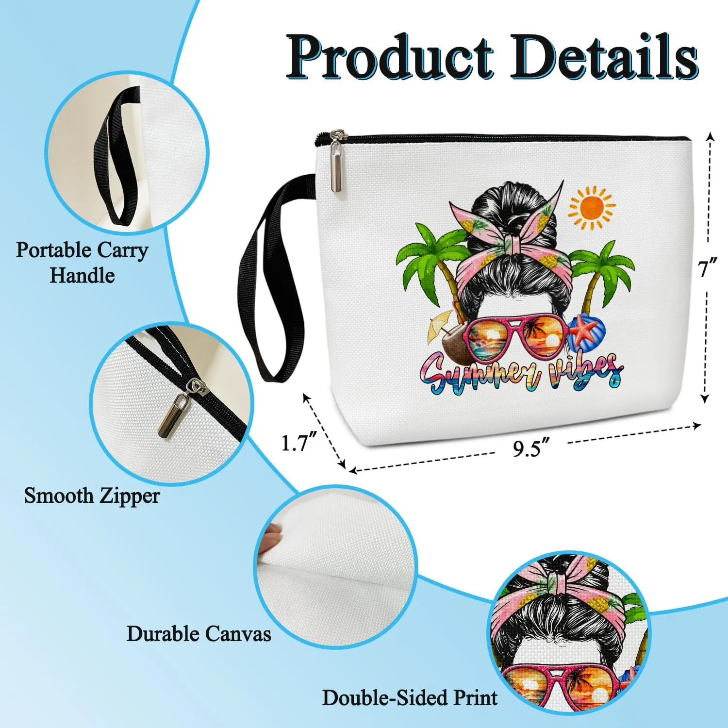 Tropical Beach Makeup Bag for Women, Beach Life Make Up Bag Zipper Cosmetic Travel Toiletry Pouch, Summer Vacation Travel Holiday Gifts for Women, Mom, Sister, Bestie Organizer Purse -12