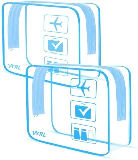 VYRL 2 Pack Clear Makeup Bag - Quart Size 3-1-1 TSA Approved Toiletry Bag with Zipper - Water-Resistant Durable PVC Clear Toiletry Bag for Carry-on Airport Travel Accessories - Blue
