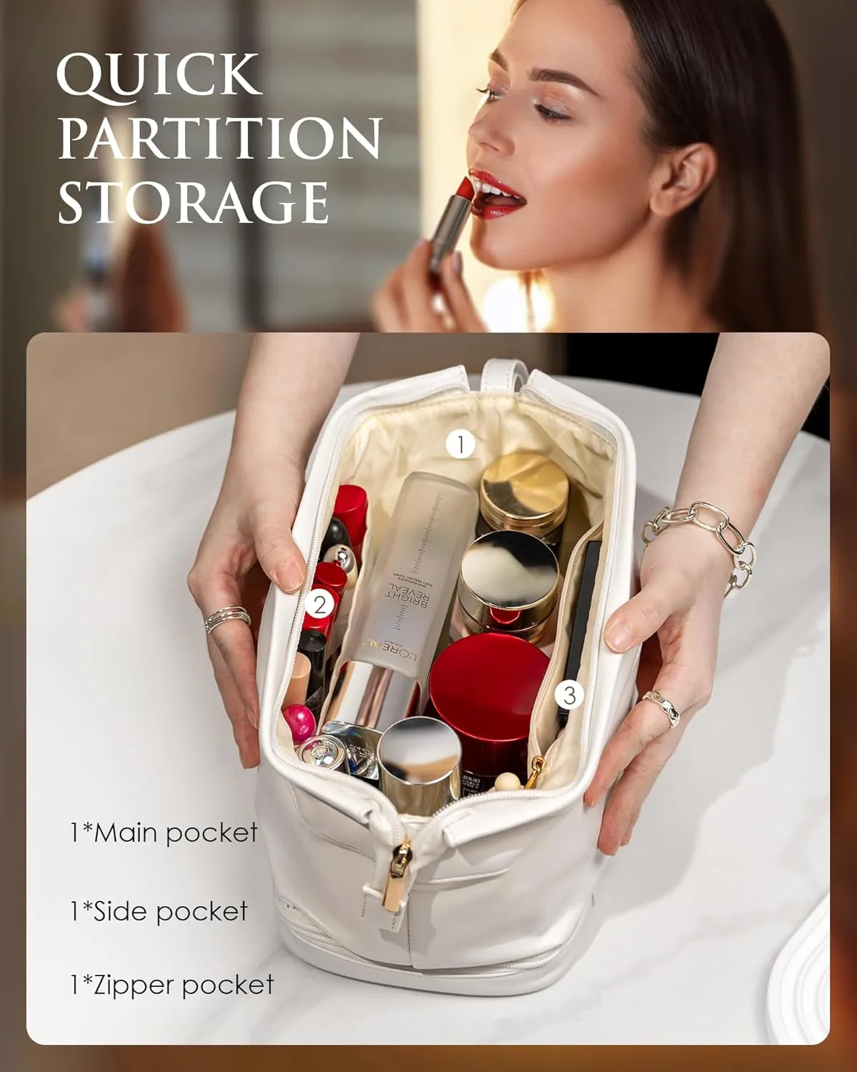 Women Gifts, Initial Large Makeup Bag, Travel Essentials, Personalized Double Layer Cosmetic Bag with Makeup Brush Organizer, Travel Toiletry Bag, Trendy Gifts For Women