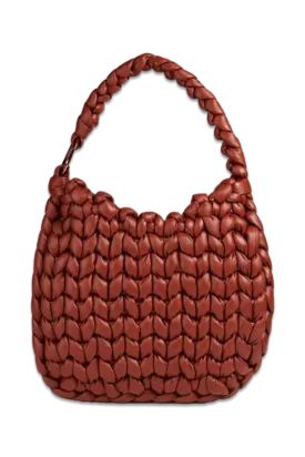Wooden C Woven Leather Shoulder Bag
