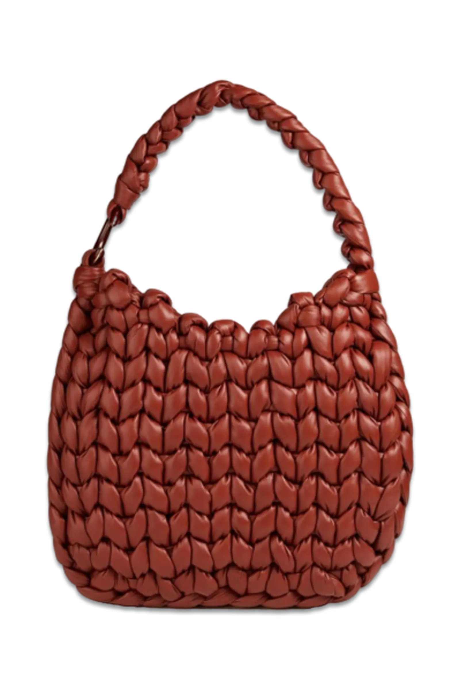 Wooden C Woven Leather Shoulder Bag