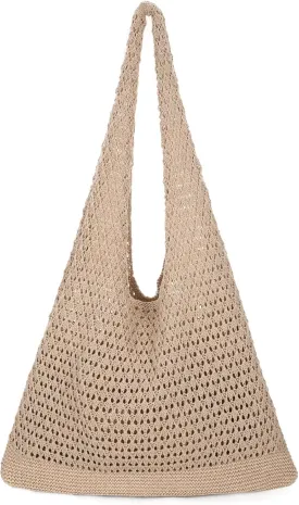 XZQTIVE Crochet Tote Bag for Women Mesh Beach bag for Summer Vacation Aesthetic Hobo Knit Shoulder Bag